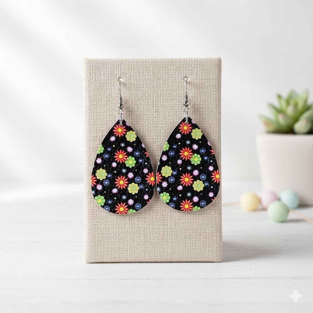 Colorful Floral Teardrop Earrings 🖤